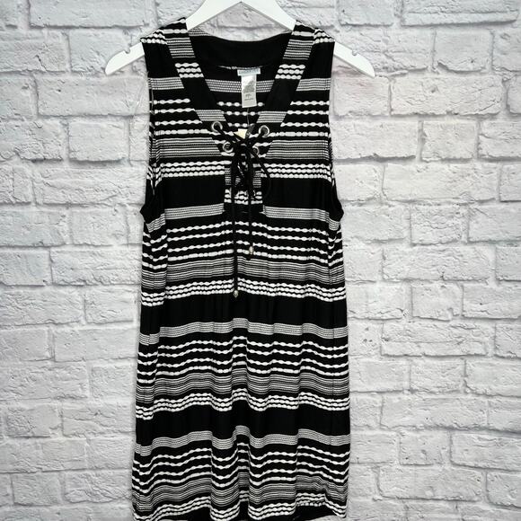 Dotti Womens Ibiza Striped Tunic Swim Cover Up Dress Size M Black White New - Picture 2 of 4